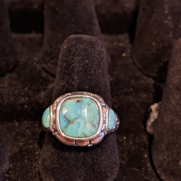 Natural Kingman Turquoise .925 silver ring, size 8 - Picture 4 of 12